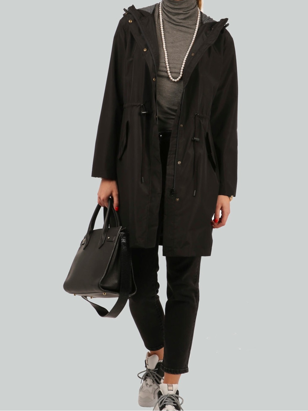 Front Zip Black Hooded Anorak Jacket - Size Large
